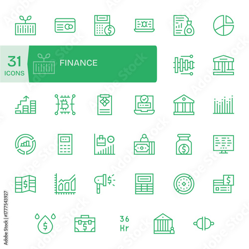 Finance featuring 35 High Resolution Vector Icons in Regular Line Design