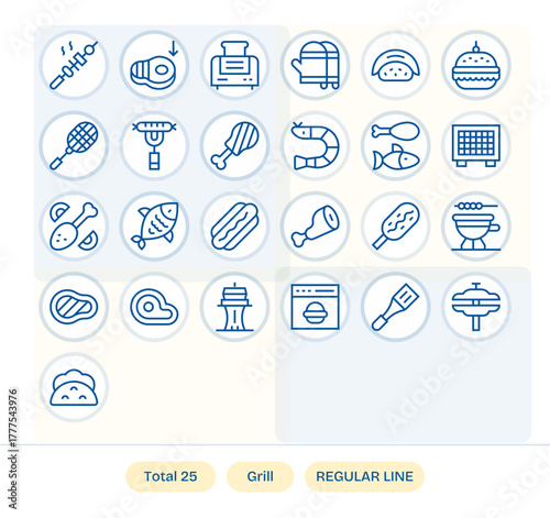 Grill Comprehensive Vector Bundle with 25 Editable Regular Line 128x128 Icons