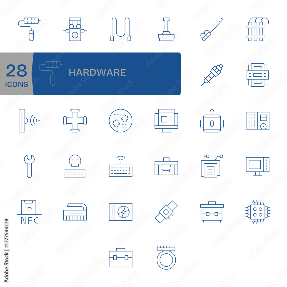 Fototapeta premium 32 256x256 Thin Line Vector Icons for Hardware with Editable precision