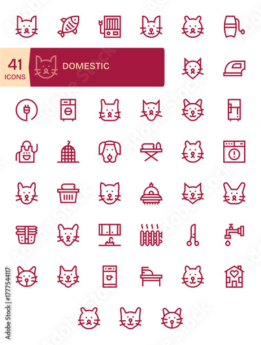 Bold Line Style Domestic Vector Icons with 41 Retina Ready PIXEL Perfect Designs