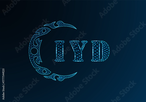 Low poly letter logo IYD design. IYD letter logo low poly vector design on blue color gradient background. IYD logo low poly design