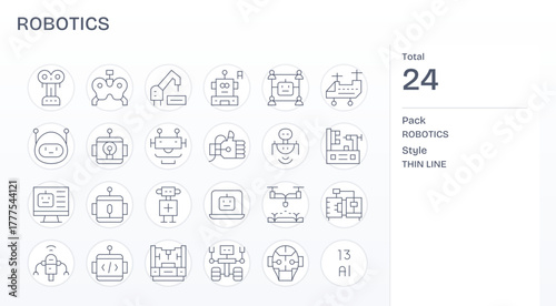 24 Thin Line Vector Icons designed for Robotics in 64x64 Display Perfect format
