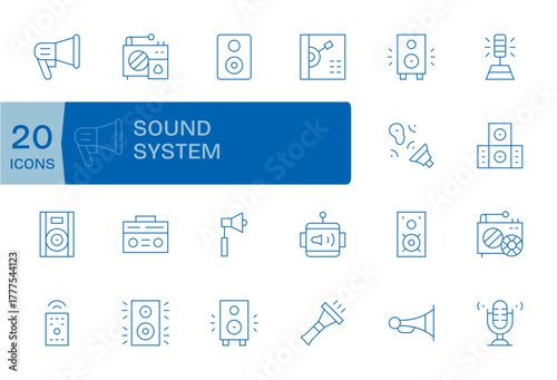 Sound System Comprehensive Vector Bundle with 20 Display Perfect Thin Line 64x64 Icons