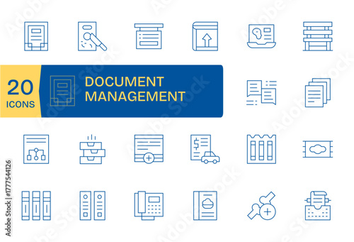 20 Grid Fitted Thin Line Vector Icons from Document Management Collection