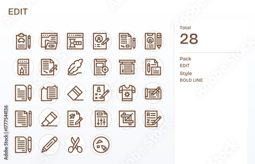 Bold Line Style Edit Vector Icons with 28 High Resolution Grid Fitted Designs