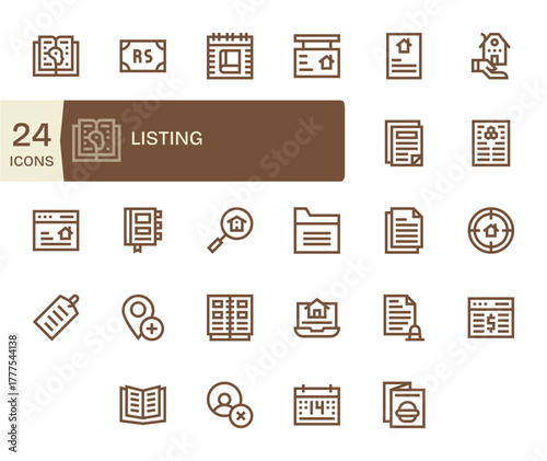 24 Pixel Aligned 64x64 Vector Icons for Listing in elegant Bold Line design