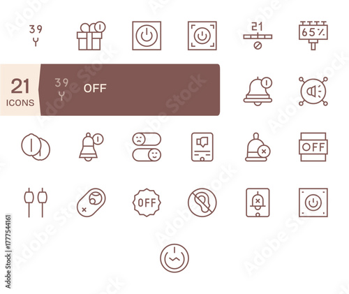 25 Retina Ready Editable Vector Icons for Off in Regular Line Theme