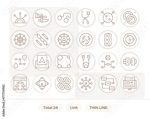 Link Vector Icon Collection with 24 128x128 Thin Line Designs