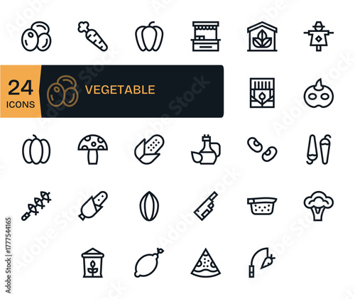 Vegetable Vector Icon Repository containing 24 Bold Line 64x64 PIXEL Perfect graphics