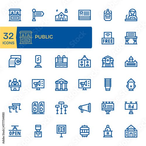 32 Public PIXEL Perfect Vector Icons in 128x128 Bold Line Aesthetic