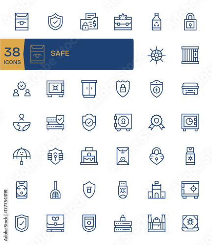 42 Regular Line Vector Icons designed for Safe in 256x256 Editable format