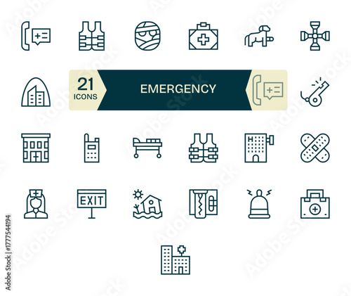 Emergency Scalable Vector Set featuring 25 Pixel Optimized Regular Line 64x64 Icons