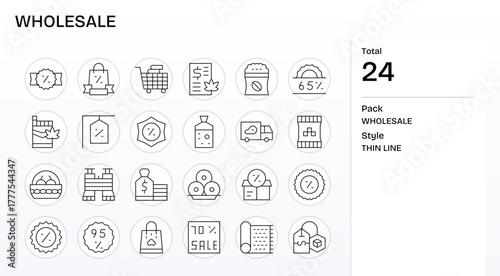 24 Detail Enhanced 64x64 Vector Icons for Wholesale in elegant Thin Line design