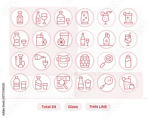 Glass Vector Graphics Pack including 24 Thin Line 256x256 Pixel Aligned Icons