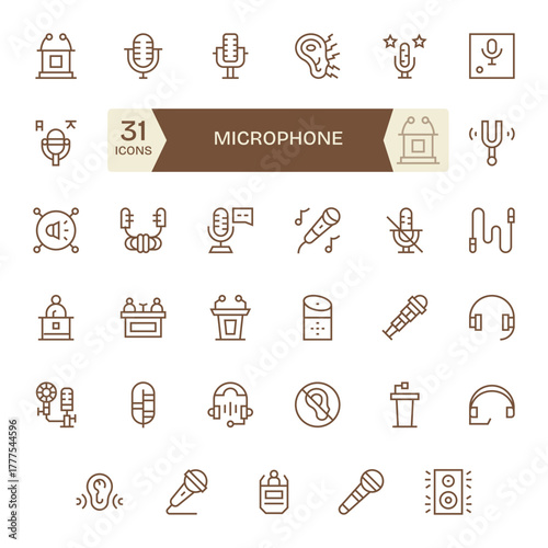 Microphone Vector Icon Collection with 35 256x256 Regular Line Designs