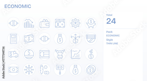 Economic Ultimate Vector Package with 24 High Resolution Thin Line Detail Enhanced Icons