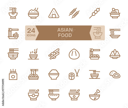 Asian Food Complete Vector Package with 24 Retina Ready Bold Line Detail Enhanced Icons