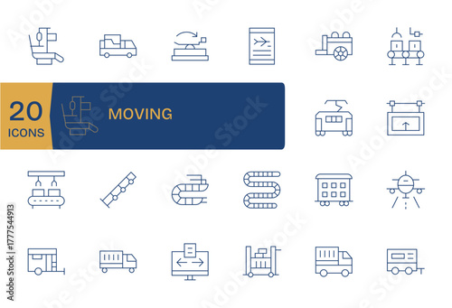 Moving Vector Graphics Pack including 20 Thin Line 256x256 Detail Enhanced Icons
