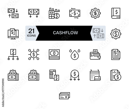 Cashflow Detail Enhanced Vector Set with 25 High Resolution Regular Line Icons