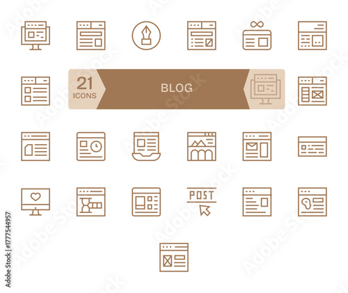 Blog Essential Vector Set including 25 Display Perfect Regular Line 128x128 Icons
