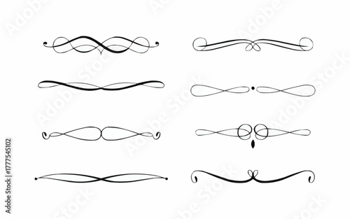 Elegant black decorative flourishes and dividers create sophisticated accents for any design project, adding a touch of vintage charm and timeless style.