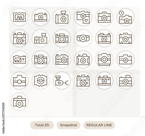 25 PIXEL Perfect 64x64 Vector Icons for Snapshot in elegant Regular Line design