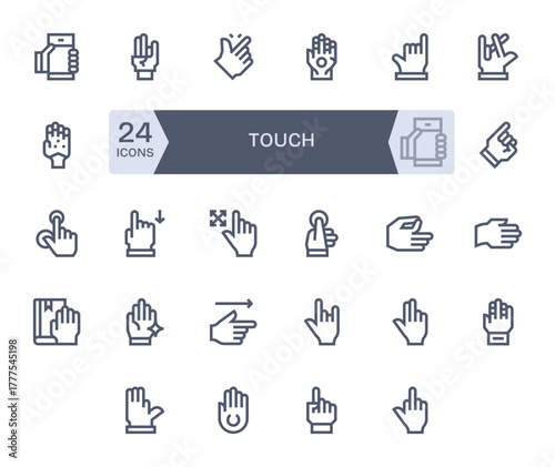 24 Editable Vector Icons themed around Touch in Retina Ready Bold Line format