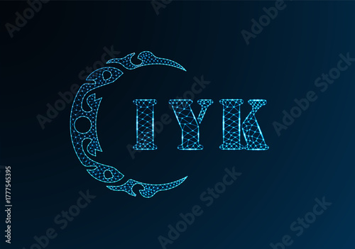 Low poly letter logo IYK design. IYK letter logo low poly vector design on blue color gradient background. IYK logo low poly design