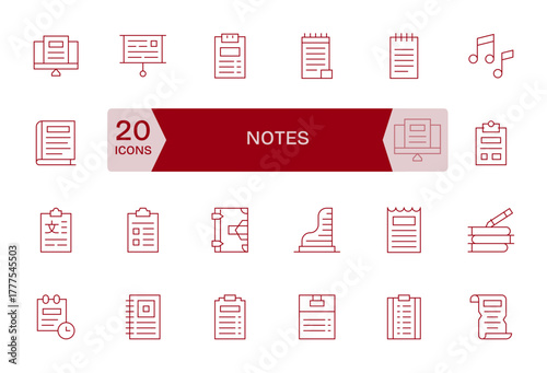 Notes Essential Vector Set including 24 Pixel Aligned Thin Line 64x64 Icons