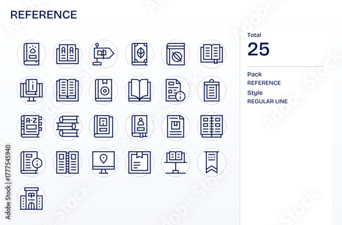 Reference Detail Enhanced Vector Set with 25 256x256 Regular Line Icons