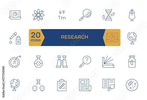 Research Complete Vector Package with 24 128x128 Thin Line Pixel Optimized Icons