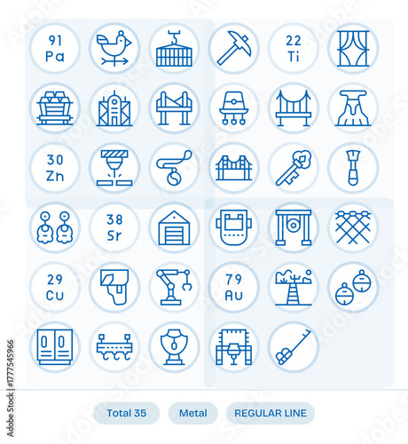 35 PIXEL Perfect Regular Line Vector Icons designed for Metal Interface