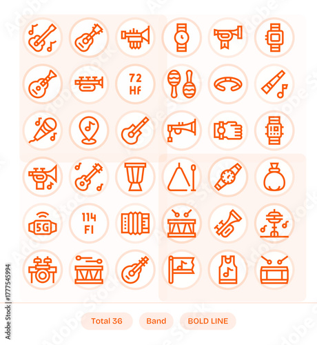 Band Complete Vector Package with 36 128x128 Bold Line Pixel Aligned Icons