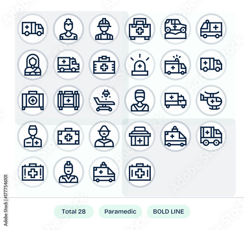 Paramedic Vector Icon Set with 28 Bold Line 128x128 Display Perfect Graphics