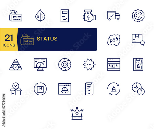 Status Vector Graphics Pack including 25 Regular Line Retina Ready Pixel Optimized Icons