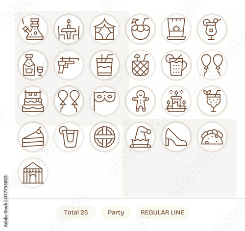 25 128x128 Regular Line Pixel Aligned Vector Icons for Party Projects