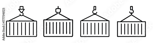 Illustration of shipping cargo containers being lifted by crane hooks logistics concept art