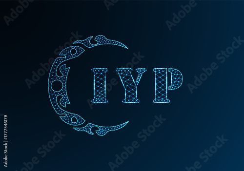 Low poly letter logo IYP design. IYP letter logo low poly vector design on blue color gradient background. IYP logo low poly design