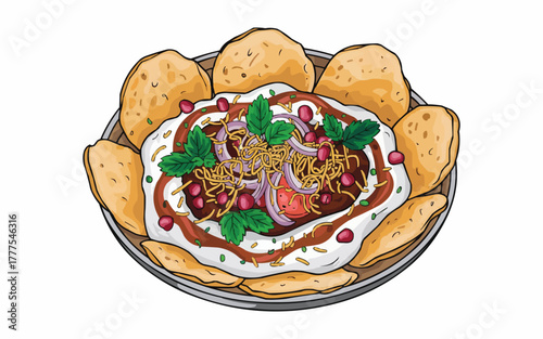 Delightful chaat bursting with vibrant flavors and textures, a perfect appetizing street food snack illustration
