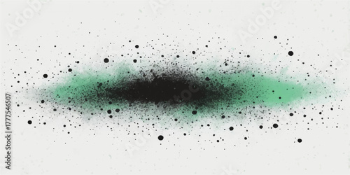 Abstract green paint splashes on a wet window pane with rain drops creating a blue and clear texture background