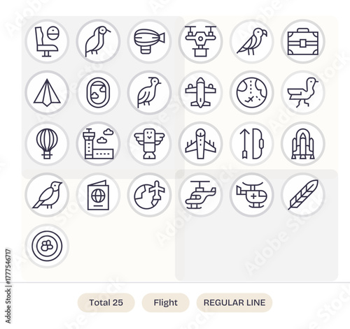 Flight Vector Icon Set with 25 Regular Line 128x128 Grid Fitted Graphics