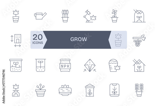 Grow Vector Icon Library with 24 Thin Line 256x256 PIXEL Perfect Designs