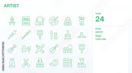 24 Thin Line Vector Icons designed for Artist in Retina Ready Pixel Optimized format