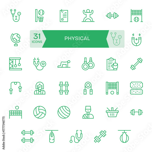 35 Physical Editable Vector Icons in 64x64 Regular Line Aesthetic