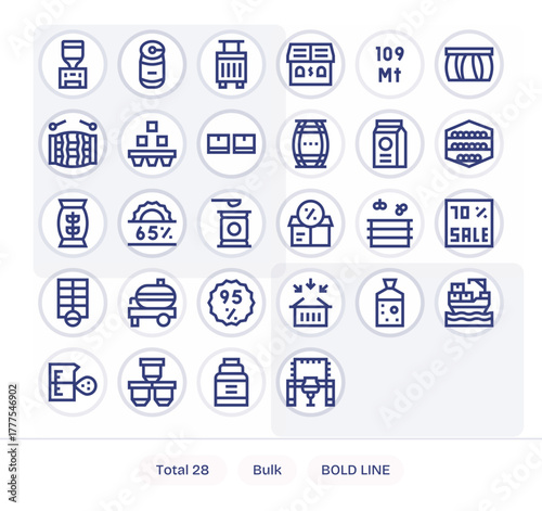 Bulk Vector Icon Collection featuring 28 Grid Fitted 64x64 Bold Line Designs