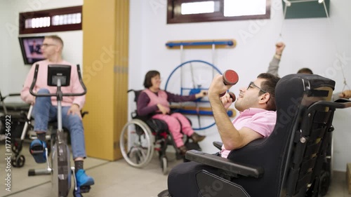 Wallpaper Mural People with disabilities exercising at a physical therapy center together Torontodigital.ca