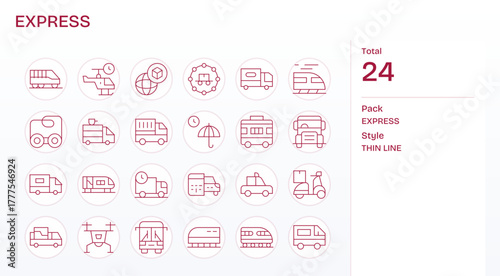 Express Vector Icon Collection with 24 128x128 Thin Line Designs