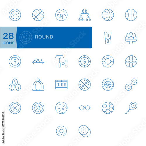 32 Thin Line Editable Vector Icons tailored for Round 128x128 interface