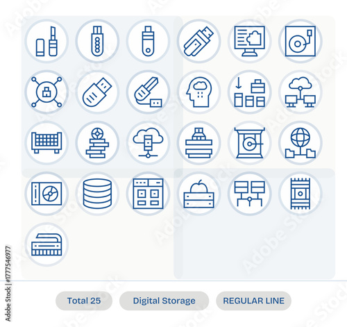 25 Regular Line Pixel Aligned Designs for Digital Storage High Resolution Vector Icons