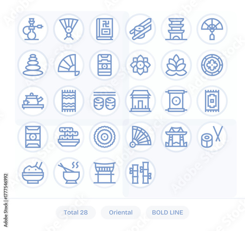 28 128x128 Vector Icons for Oriental with Pixel Optimized Bold Line clarity